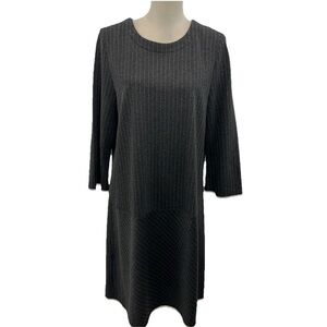 J Jill Ponte Dress Women’s LP Charcoal Pin Striped Knit Seamed Shift NWOT